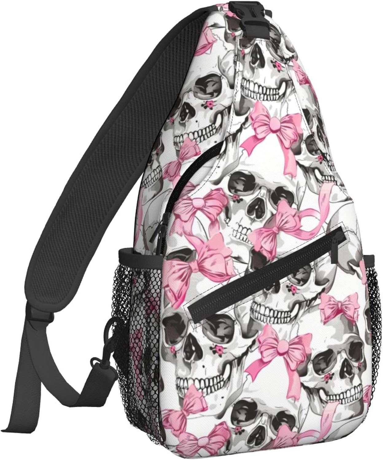 Famame Sugar Skull Skeleton Flower Pink Sling Backpack Chest Bag Crossbody Shoulder Bag Gym Cycling Travel Hiking Daypack For Men Women, Multicolor - Image 7