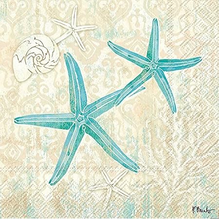 Boston International Papierservietten „IHR“, 16 Stück – 21,6x11,4 Cm, 3-lagig, Mit Meerestier-Motiv