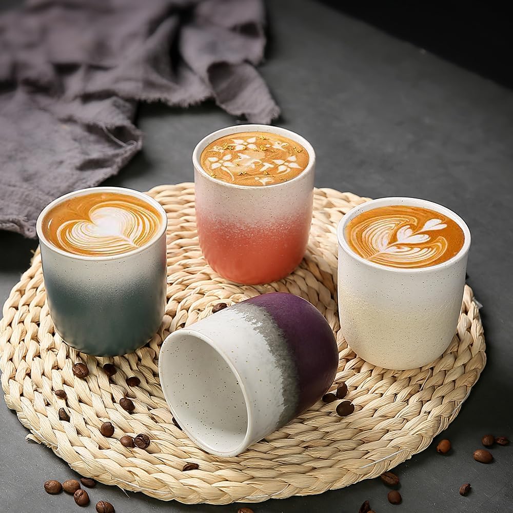tea cup set of 4 Espresso coffee cup japanese coffee cup small coffee cups 7.4 oz