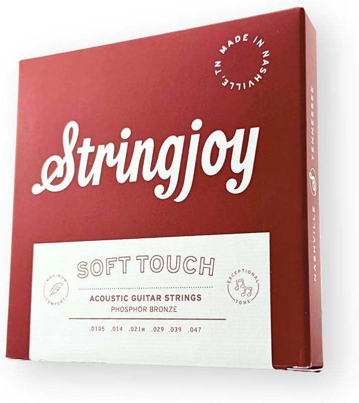 Stringjoy 10.5-47 Soft Touch Naturals – Cuerdas de guitarra acústicas de bronce fosforado ligero premium - Comodidad extra y tono excepcional, juego de 6 cuerdas acústicas