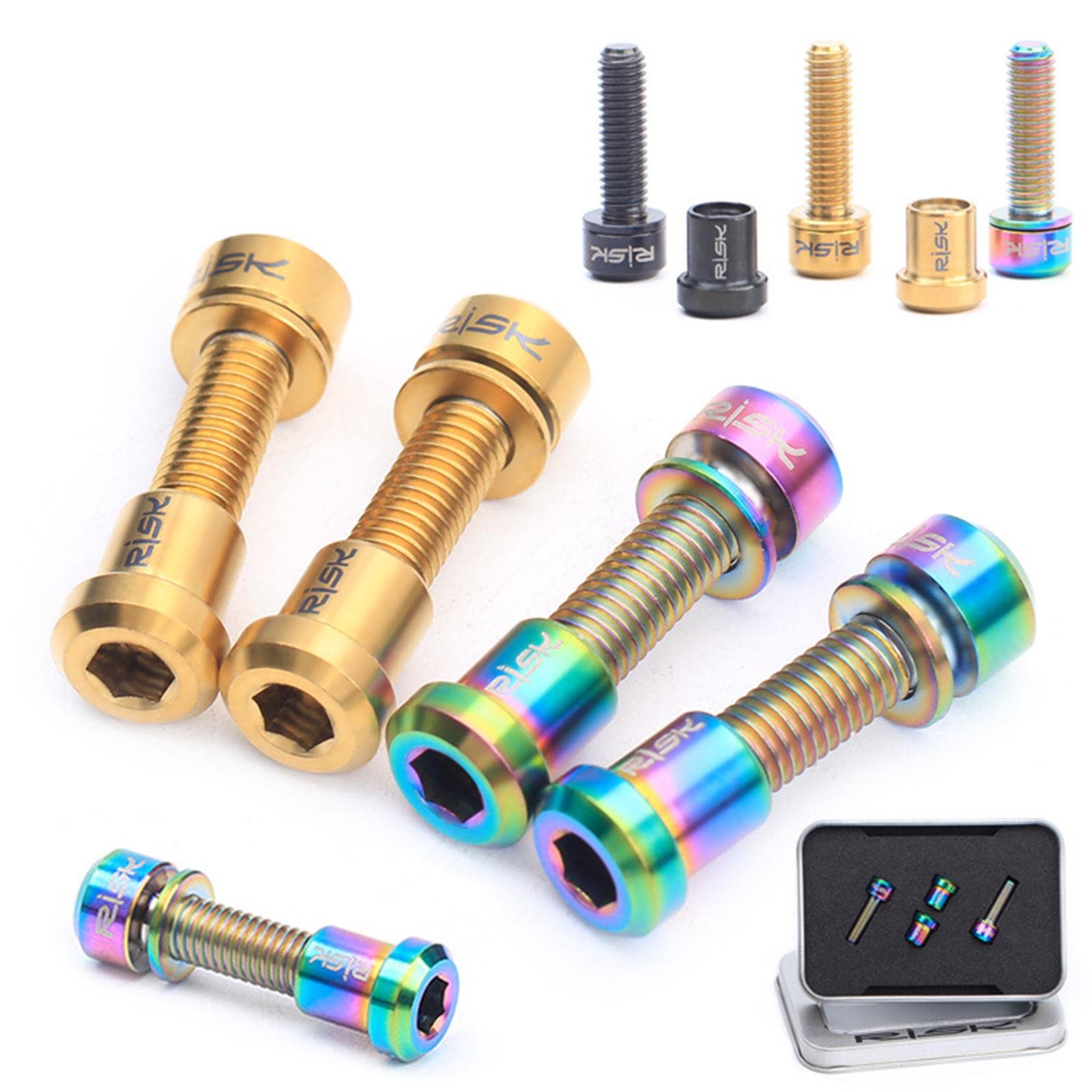 Alomejor 6 PZ Bicicletta Stelo Vite Titanio Bike Stelo Conico Bulloni Vite Tappo Superiore con Rondelle Set per Bicicletta Stelo (Golden