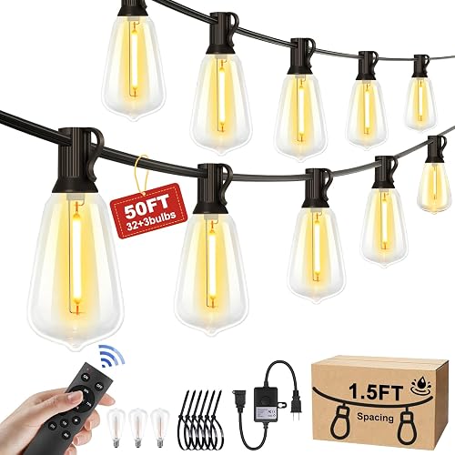 50FT Outdoor String Lights - 32+3 Bulbs (𝟏.𝟓𝐅𝐓 𝐁𝐮𝐥𝐛𝐬 𝐒𝐩𝐚𝐜𝐢𝐧𝐠)