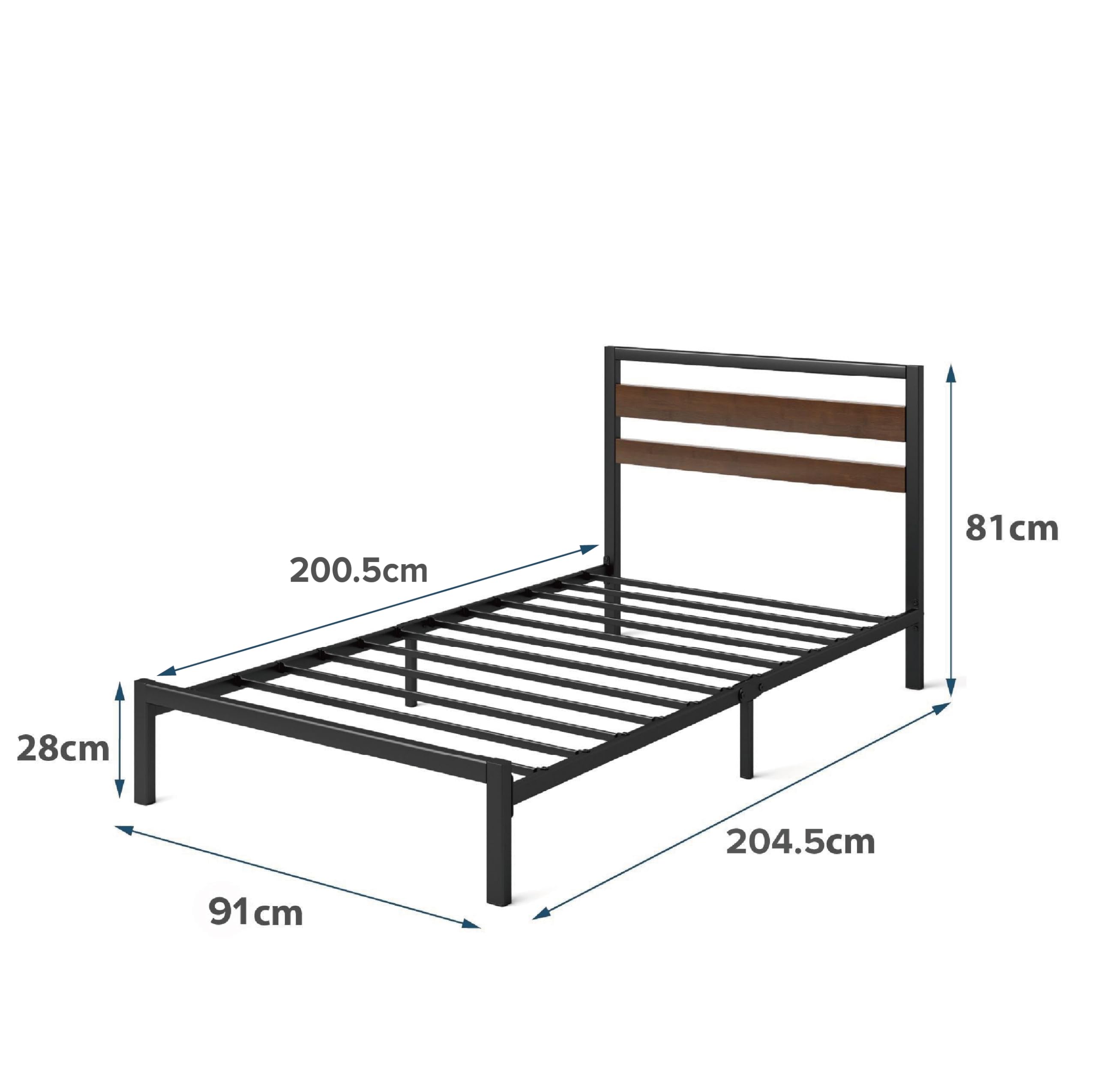 Zinus Kai Bettgestell 90 x 200 cm mit Bambus Kopfteil - Metallbett mit Metall-Lattenrost - 25.4 cm Hohe Plattform mit Freiraum Darunter - Kein Boxspringbett Erforderlich - Schwarz/Braun