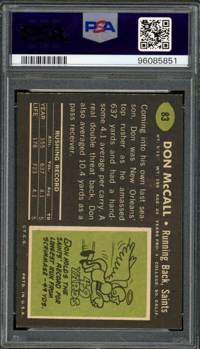 Don McCall Rookie Card 1969 Topps #83 PSA 7 - Unsigned Football Cards