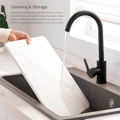 Miniatura 6 de Tapete de secado de platos para encimera de cocina, baños, piedra de tierra de diatomeas, tapete de secado rápido absorbente de mármol, resistente