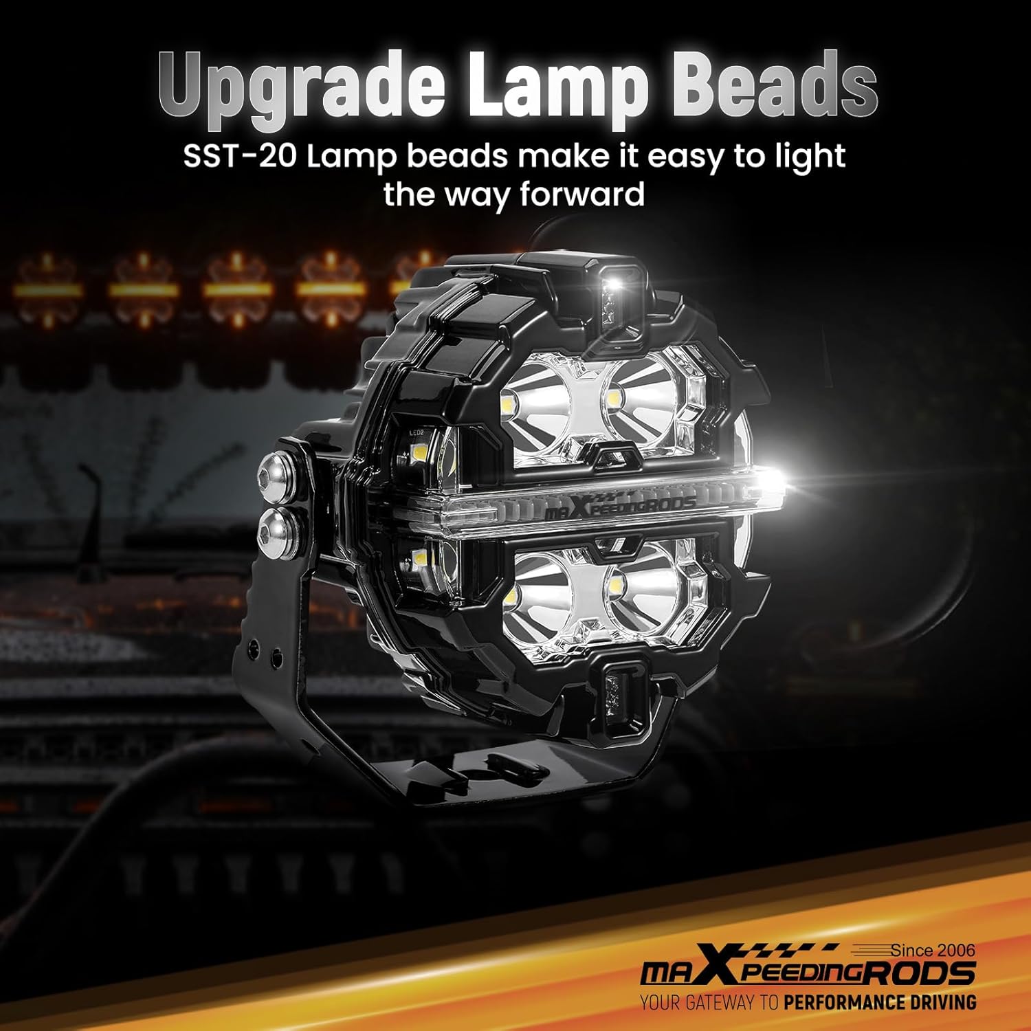 maXpeedingrods 2X 3.5 Inch 160W LED Offroad Pod Lights, Round Light Bar 19200LM Bright with Amber/White DRL 3 Modes, 270°Side Shooter for Trucks Jeep Pickup ATV UTV Motorcycles, with 4 Black Covers