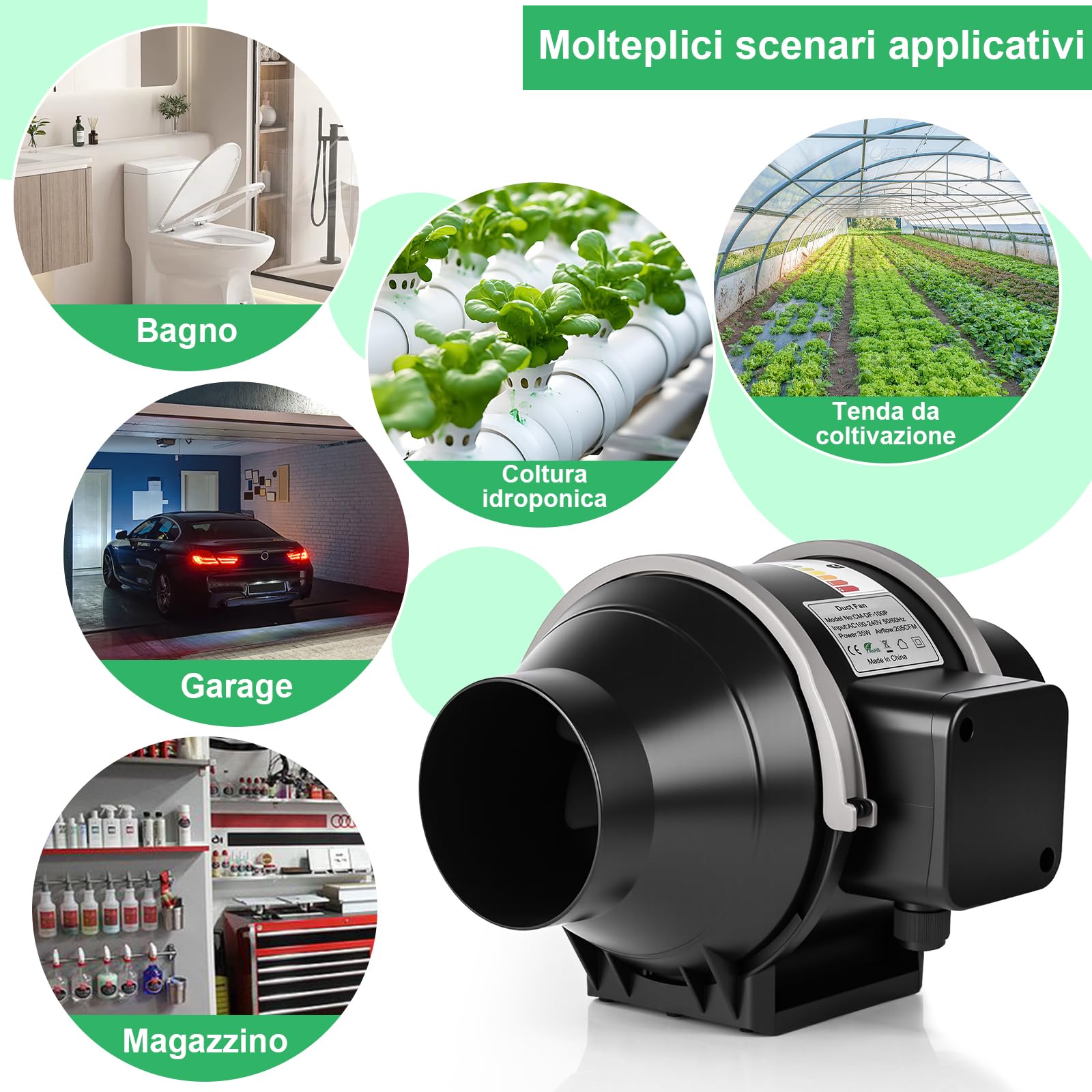 100mm Ventola Aspirazione Regolabile 360m³/h Estrattore Aria in Linea con Controllore di velocità Variabile per Bagno, Tende di Crescita, Coltura Idroponica, Ventilazione