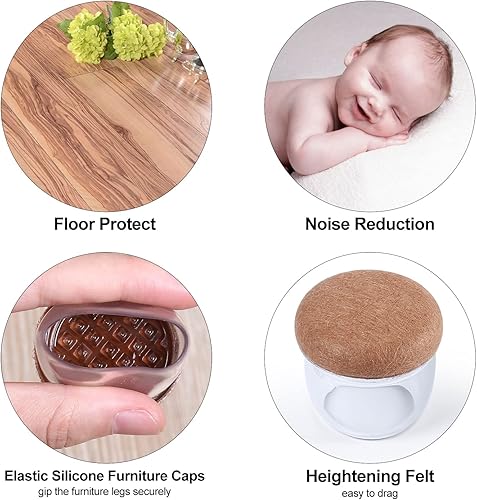 Vista 172 de Ezprotekt 24 protectores cuadrados de suelo para patas de silla con fieltro, fieltro de silicona F para suelos de madera dura, tapas de patas