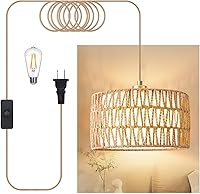 Beser·Win Rattan Plug-in Pendant Light with Cord, Bulb Included - Boho Hanging Lamp for Bedroom, Kitchen Island, Living Room