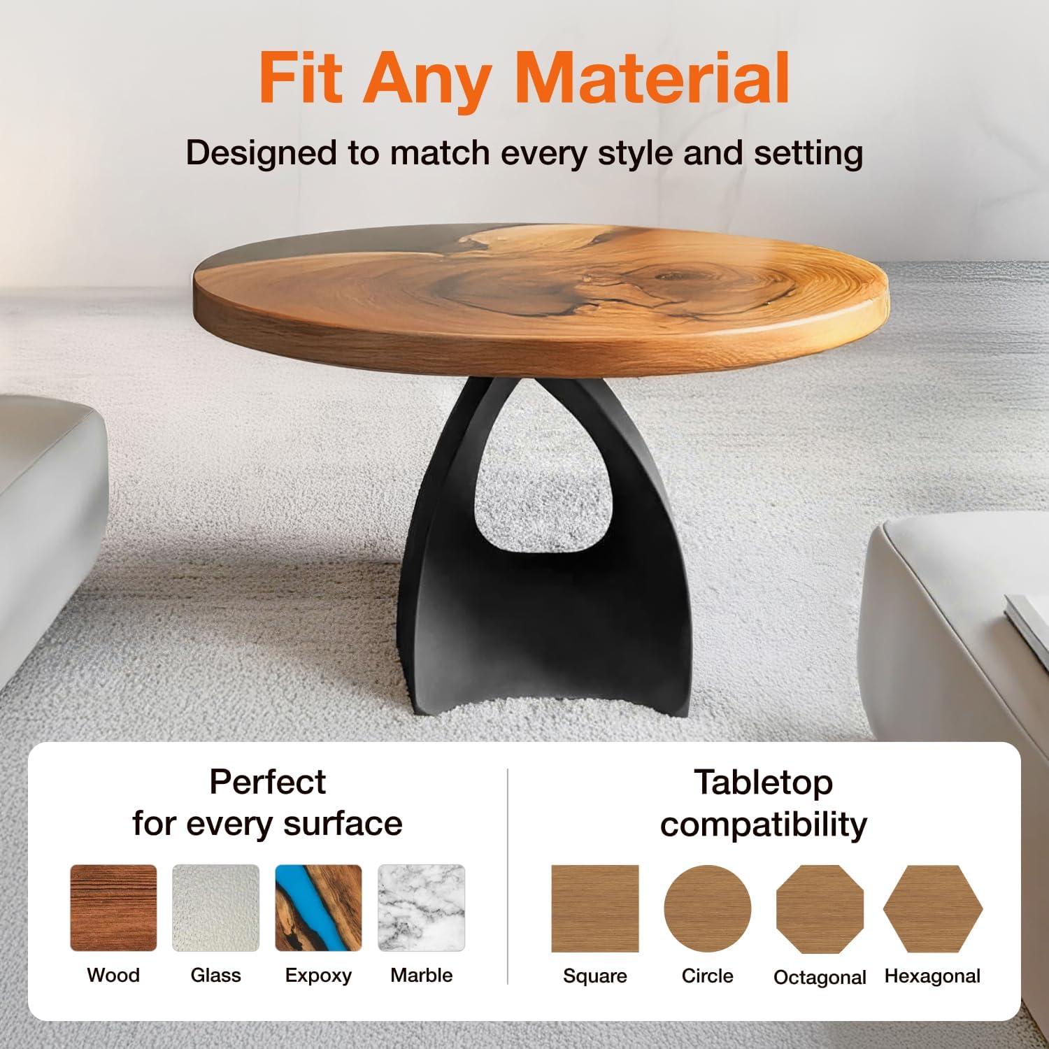 Flowyline 16" H 121 Tulipe Handcrafted Black Metal Table Legs and Bases for Coffee Tables | Steel Table Base | Rust-Resistant, Adjustable Furniture Legs | DIY Mid-Century Modern Indoor/Outdoor