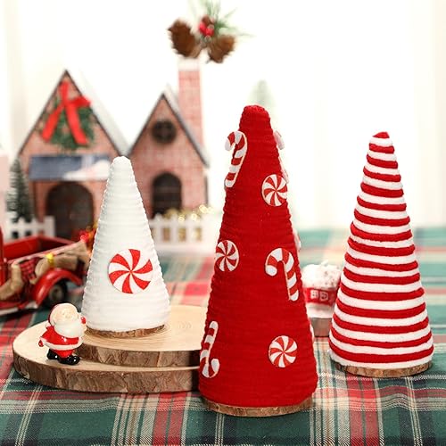 Miniatura 2 de 3 piezas de decoraciones navideñas rojas y blancas para decoración de mesa de Navidad, mini árboles de hilo, árboles de Navidad de caramelo,