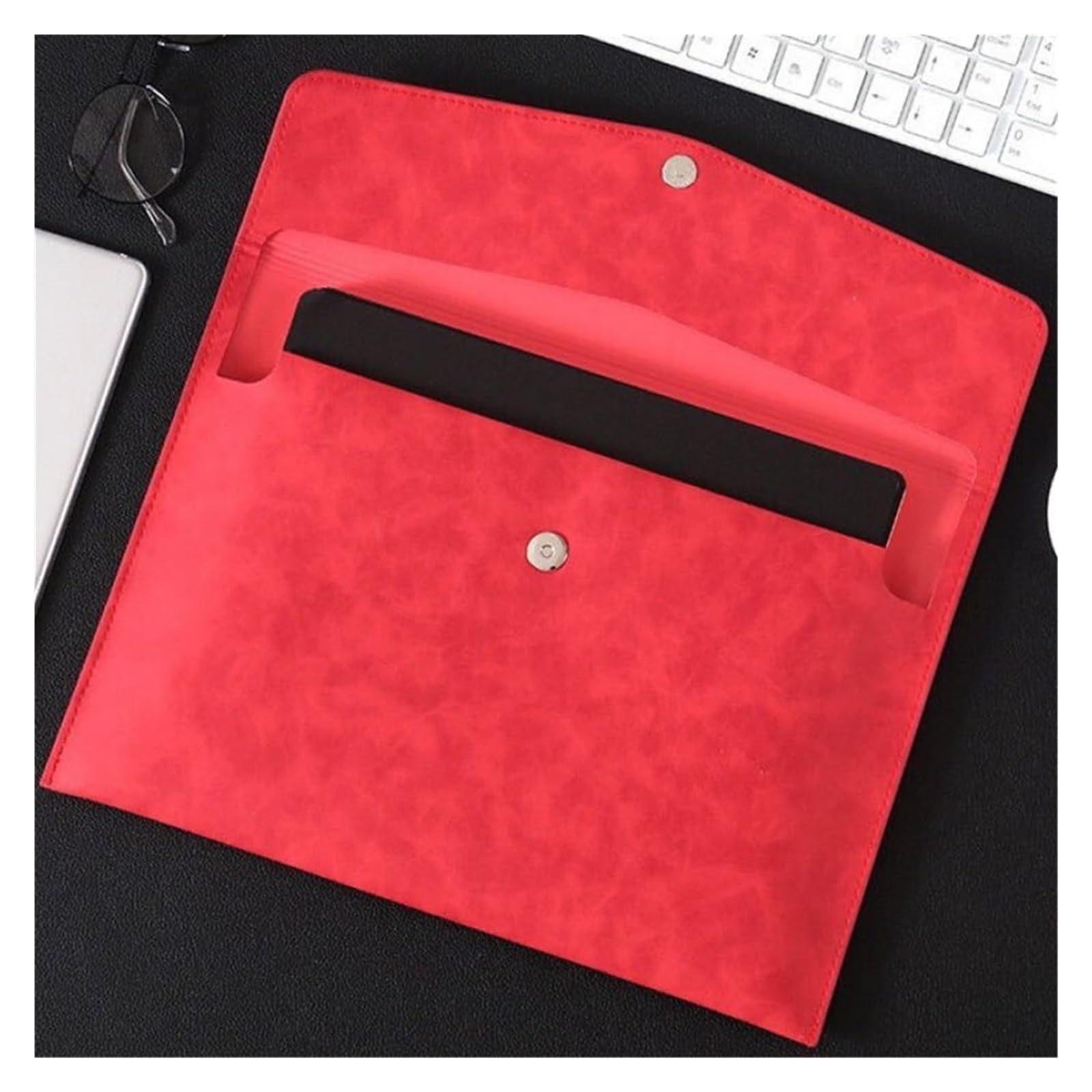 Etui na dokumenty ze skóry PU, Skórzana koperta na dokumenty, teczka na dokumenty A4, wielokolorowa, 330 x 240 mm, opakowanie 3 szt.(Red)