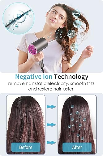 Miniatura 3 de Secador de pelo iónico profesional con difusor y concentrador para cabello rizado, secador de pelo de viaje con mango plegable, cuidado del cabello