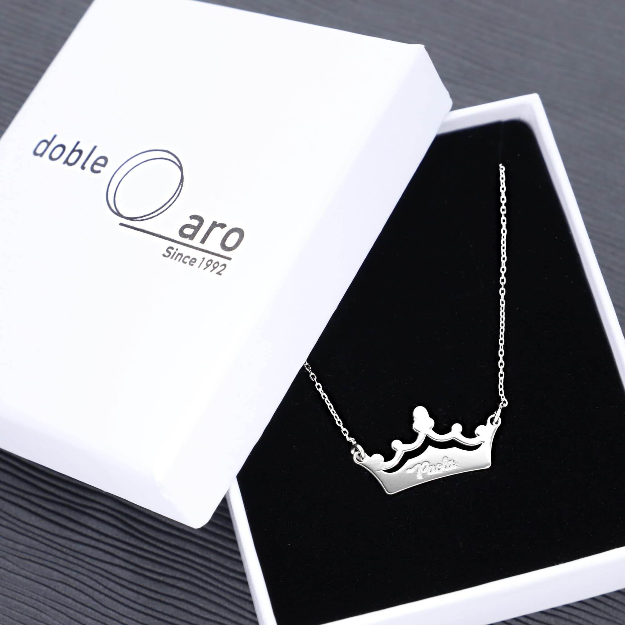 Colgante Corona Personalizado - Plata de Ley 925/1000 para Mujer o Niña con Cadena Forzada en 45cm + 3cm de Alargador – Collar Crown Artesanal (Plata de Ley)