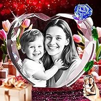 Vista 10 de 3D Crystal Photo with Red Crystal Rose, Personalized Mothers Day Gifts for Mom, Wife, Women, Her, Girlfriend, Couple, Customized Glass Photo