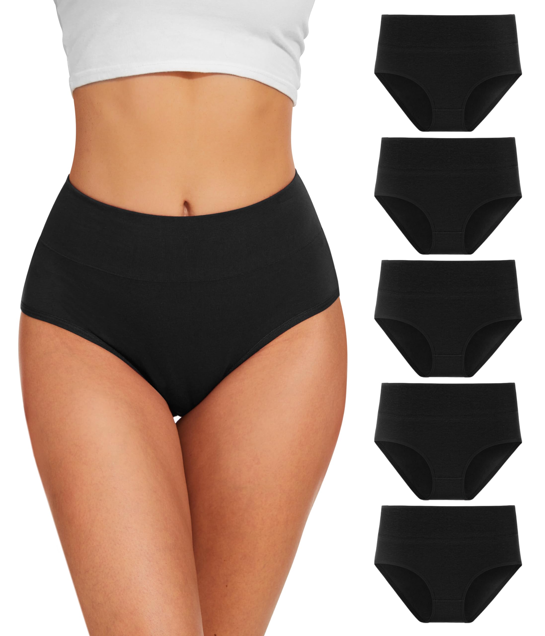 YESWEL Unterhosen Damen 5er Pack, Baumwolle Hohe Taille Unterwäsche, Hipster Stretch Atmungsaktive Panties für Frauen (Gr. S-3XL)