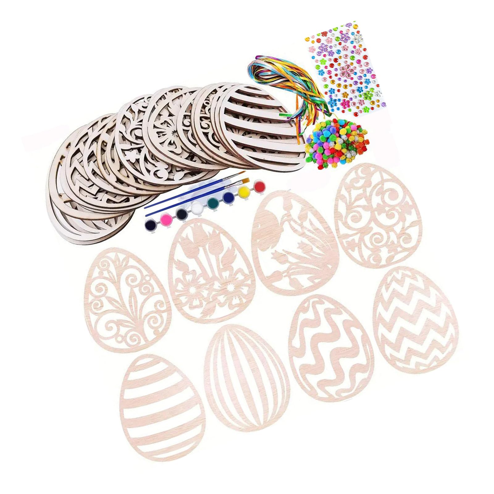 Buxuaaaa Wooden Easter Eggs Ornament Craft Set Unfinished Easter Eggs Wood Slices for Kid Adult Art Painting Holiday Decoration Decoration