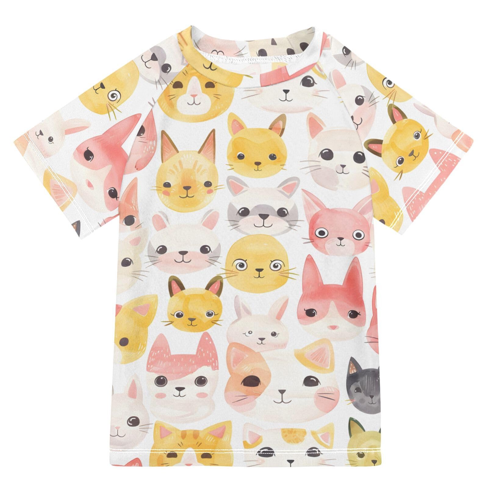 ALAZA Boys Rash Guard Swimming Shirt for Boys Short Sleeve Animals Heads UPF 50+ 5-6T