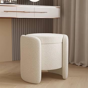 Pouf Rond Rangement COSTWAY Pouf En Imitation Fourrure, Tabouret De Coiffeuse, Ottoman Coffre Pouf Rangement