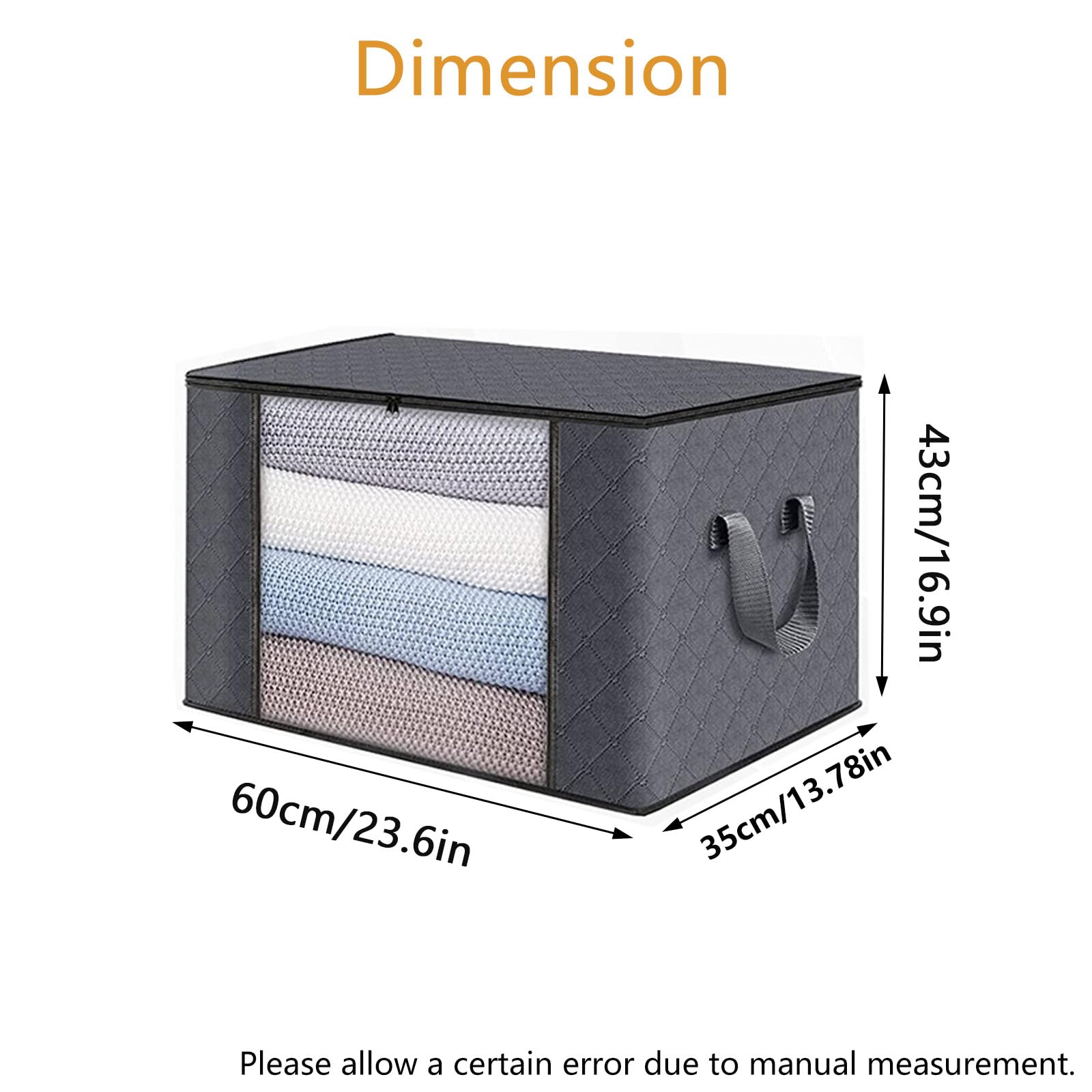 GUZHAIREN 3 Pack 90L Storage Bags, Large Capacity, 3 Sided Zip Top Lid, Practical for Storing Clothes, Toys & Duvet. Dust/Mites Proof, Ideal for House Moving. (Grey, 60 x 43 x 35 cm) - Image 2