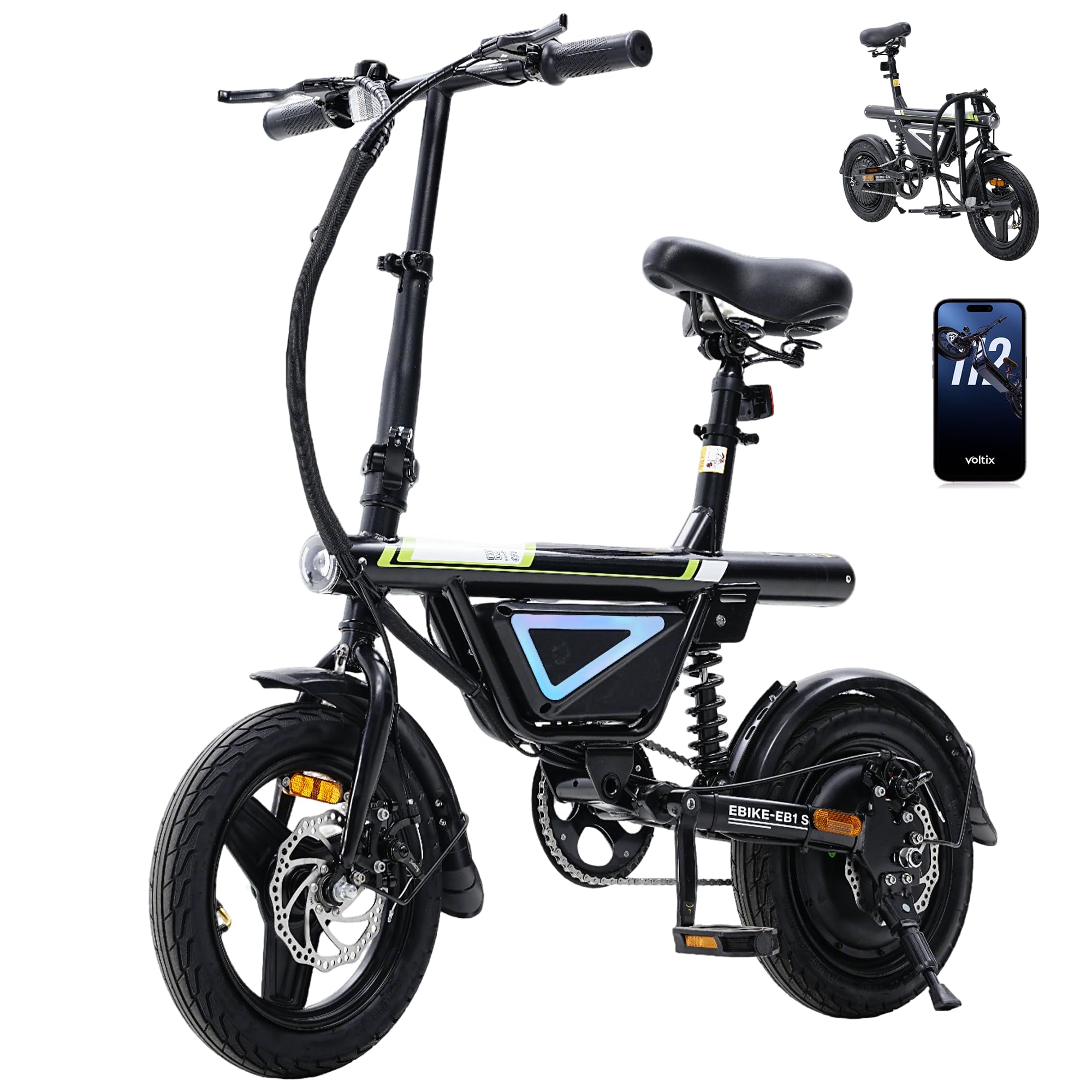 Finbike E-Bike Klapprad 14 Zoll, Pedelec Elektrofahrrad für Herren & Damen, 36V 12Ah Akku, 50KM Reichweite, 250W Motor, APP-Steuerung, Faltbares City Bike mit LED-Licht, Leicht & Kompakt für Pendler