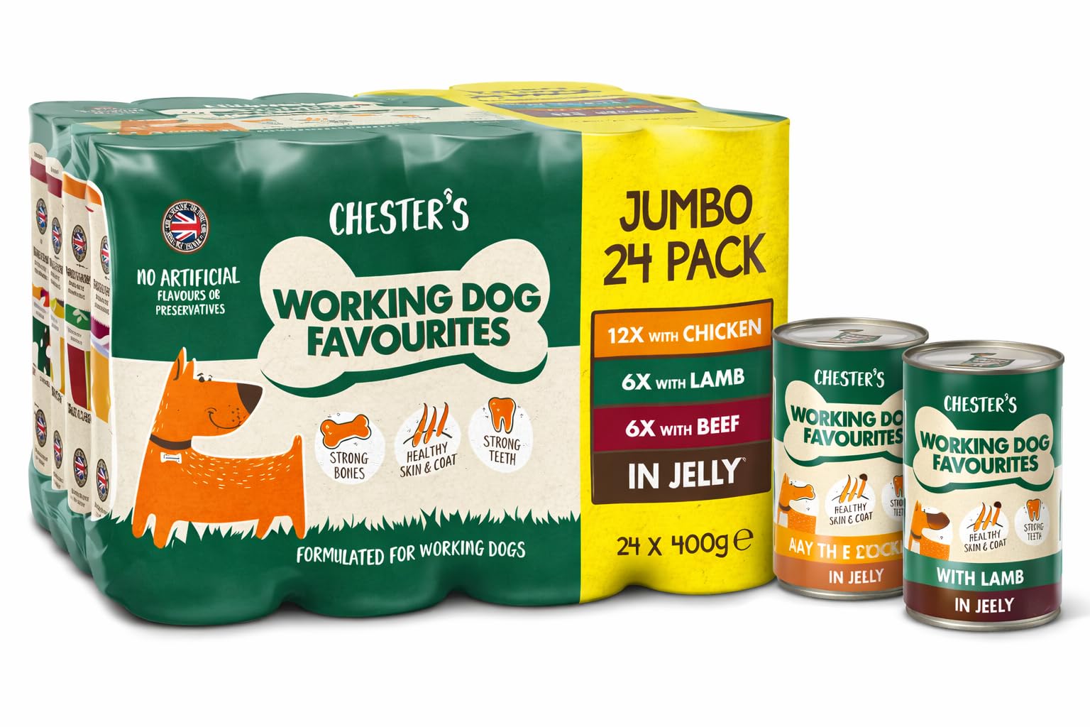 Zebi Working Dog Favourites Wet Dog Food 24 Pack (24 x 400g) – Chicken, Lamb & Beef in Jelly – High Energy Food for Active & Working Dogs – No Artificial Flavours or Preservatives