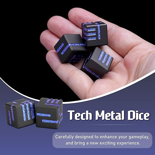 Miniatura 5 de Dados de metal D6, juego de dados DND de 0.63 pulgadas D6, ZHOORQI 6 unidadesjuego de dados tecnológicos rediseñados para dados de Calabozos y