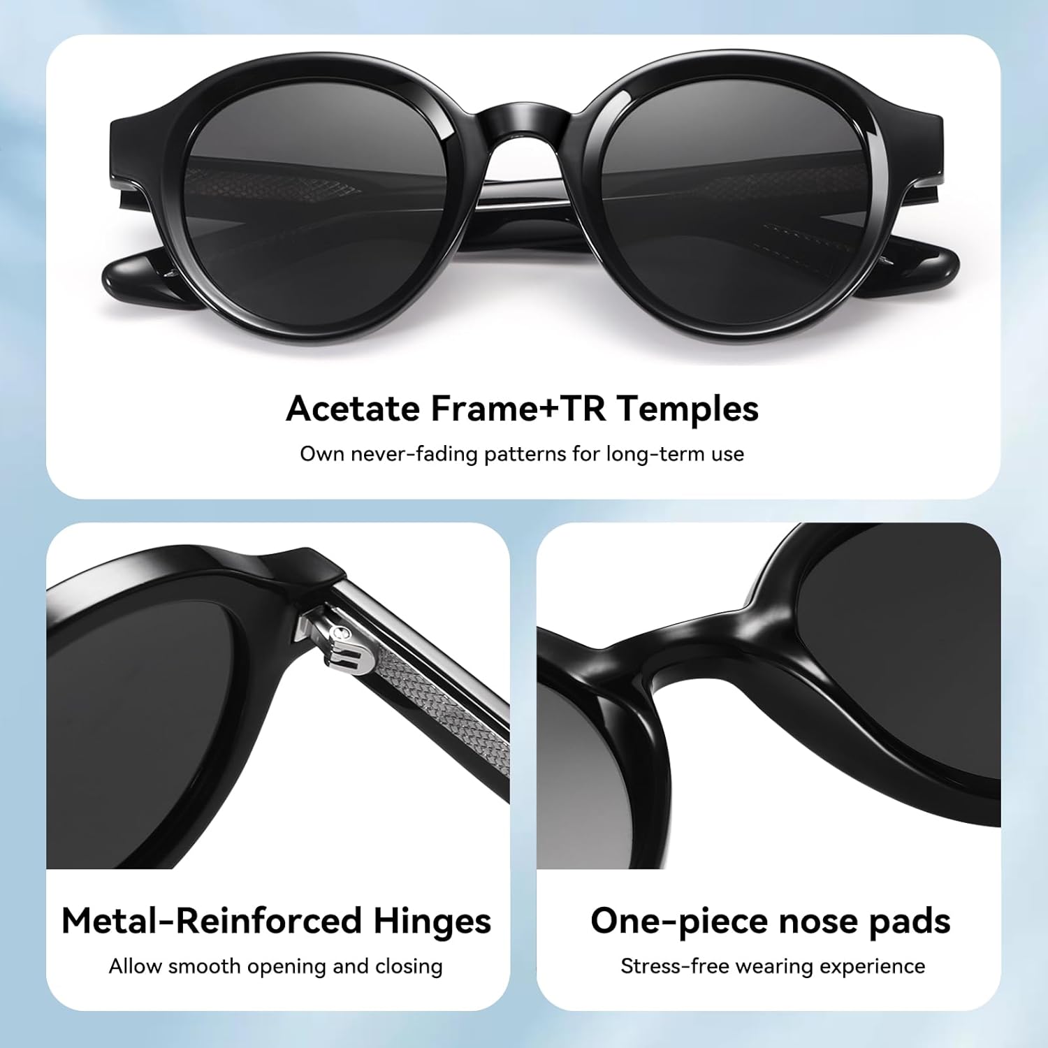 Dollger Women's Sunglasses Round Retro Acetate Fashion Sunglasses Women Men UV Protection Polarisation