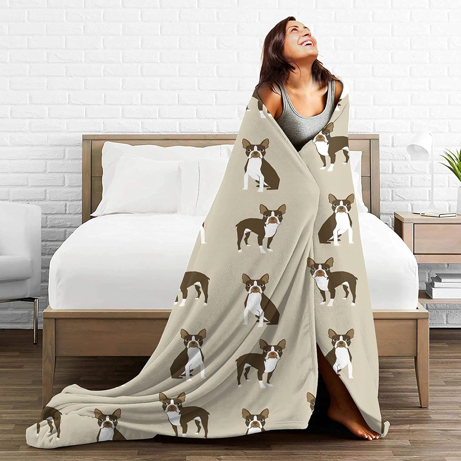 Brown Boston Terrier Dog Ultra-Soft Micro Fleece Blanket for Couch/Living Room/Warm Winter Cozy Plush Throw Blankets for Adults Or Kids 80"x60"