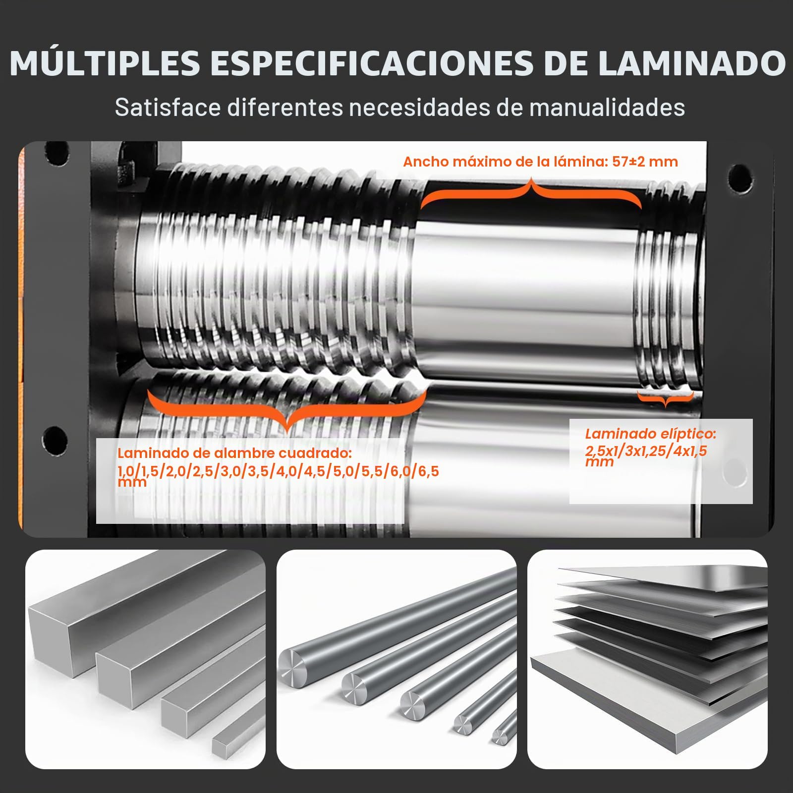 VEVOR Laminador de Joyería Ancho 57mm Espesor de Máquina Laminadora de Joyería 0-5,5 mm Relación de Engranaje Ajustable 1:2 para Procesamiento de Joyería Chapa de Metal Oro Plata Anillo Pulsera Taller