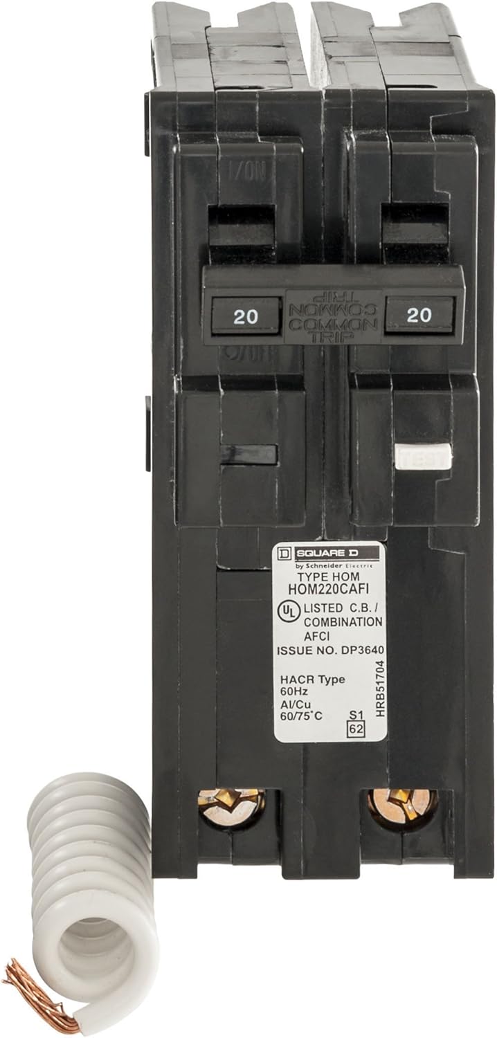 Square D - HOM220CAFIC Homeline Circuit Breaker, 20-Amp, 120V, 2-Pole, CAFCI, Plug-In Mount