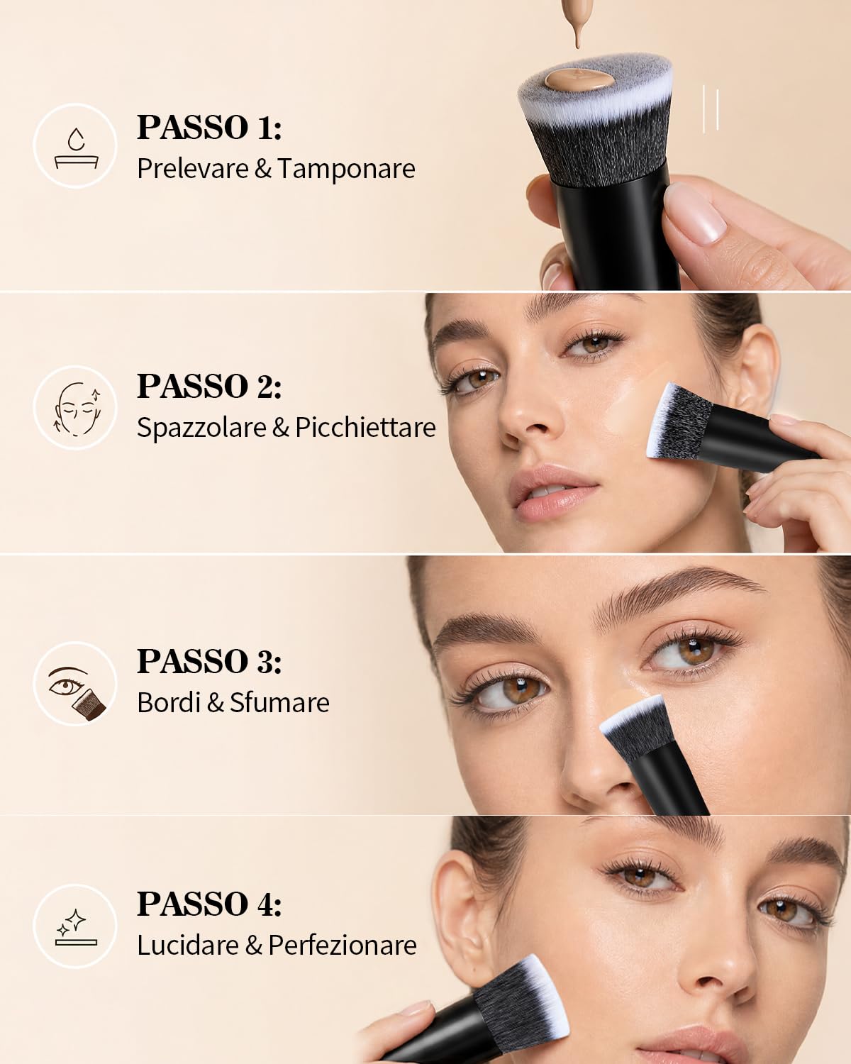 EIGSHOW Pennello da fondotinta da viaggio, pennello Kabuki premium formato tasca per fondotinta liquido, crema e polvere e correttore, con setole vegane ultra morbide e dense (Nero opaco)