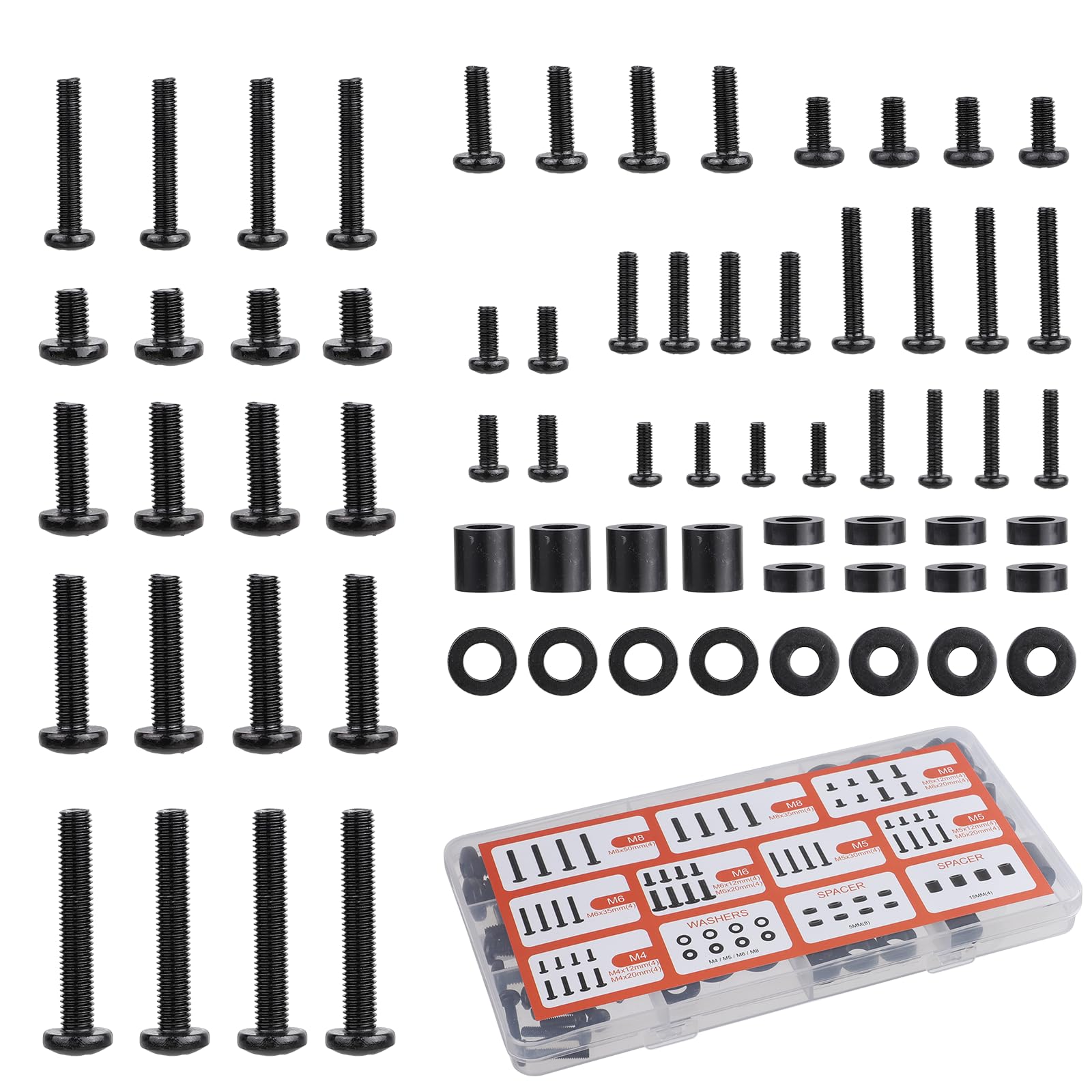 TV Bracket Screws - 68pcs TV Mounting Screw Kit with M4, M5, M6, M8 Universal VESA Screws, Washers & Spacers for Most TV Stand, Mount & Bracket