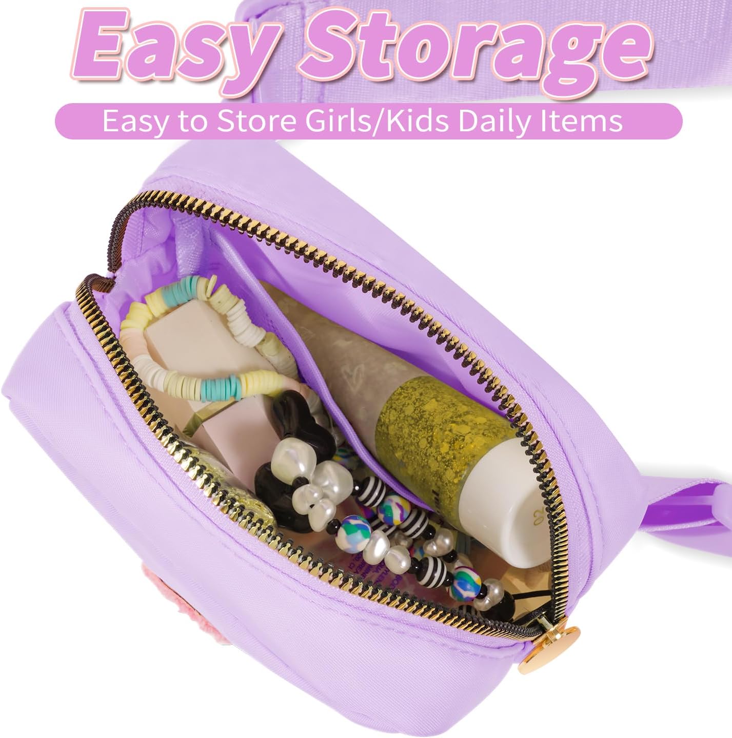 Gifts for Grandkids - Initial Purse Fanny Pack Crossbody Bag Mini Travel Bag,Birthday Gift for 2 3 4 5 6 7 8 9 10 11 Year Old Teen Girls - Lavender,M - Image 3