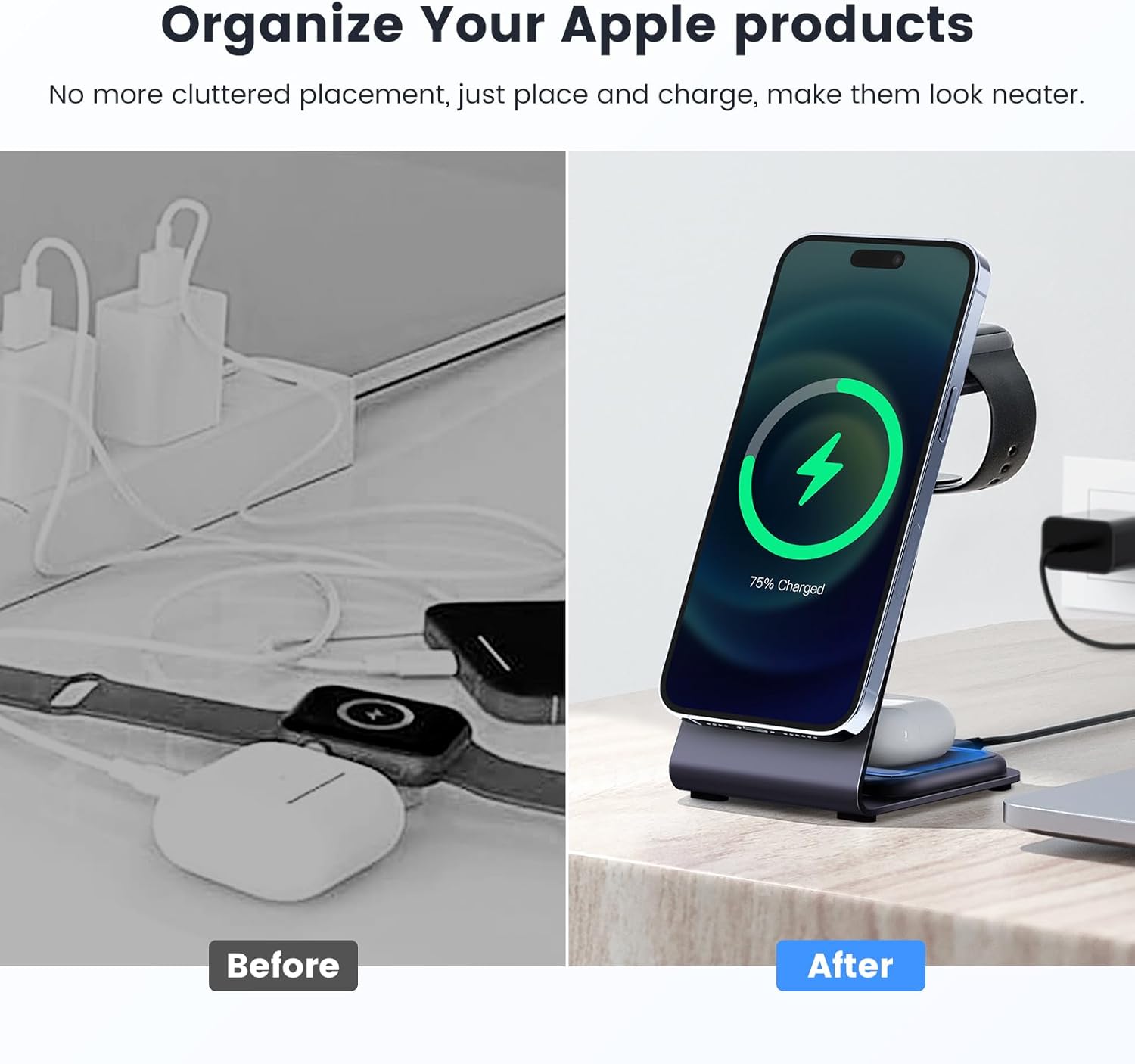 Magnetic 3 in 1 Wireless Charging Station for MagSafe iPhone and Multiple Apple Devices - Purple