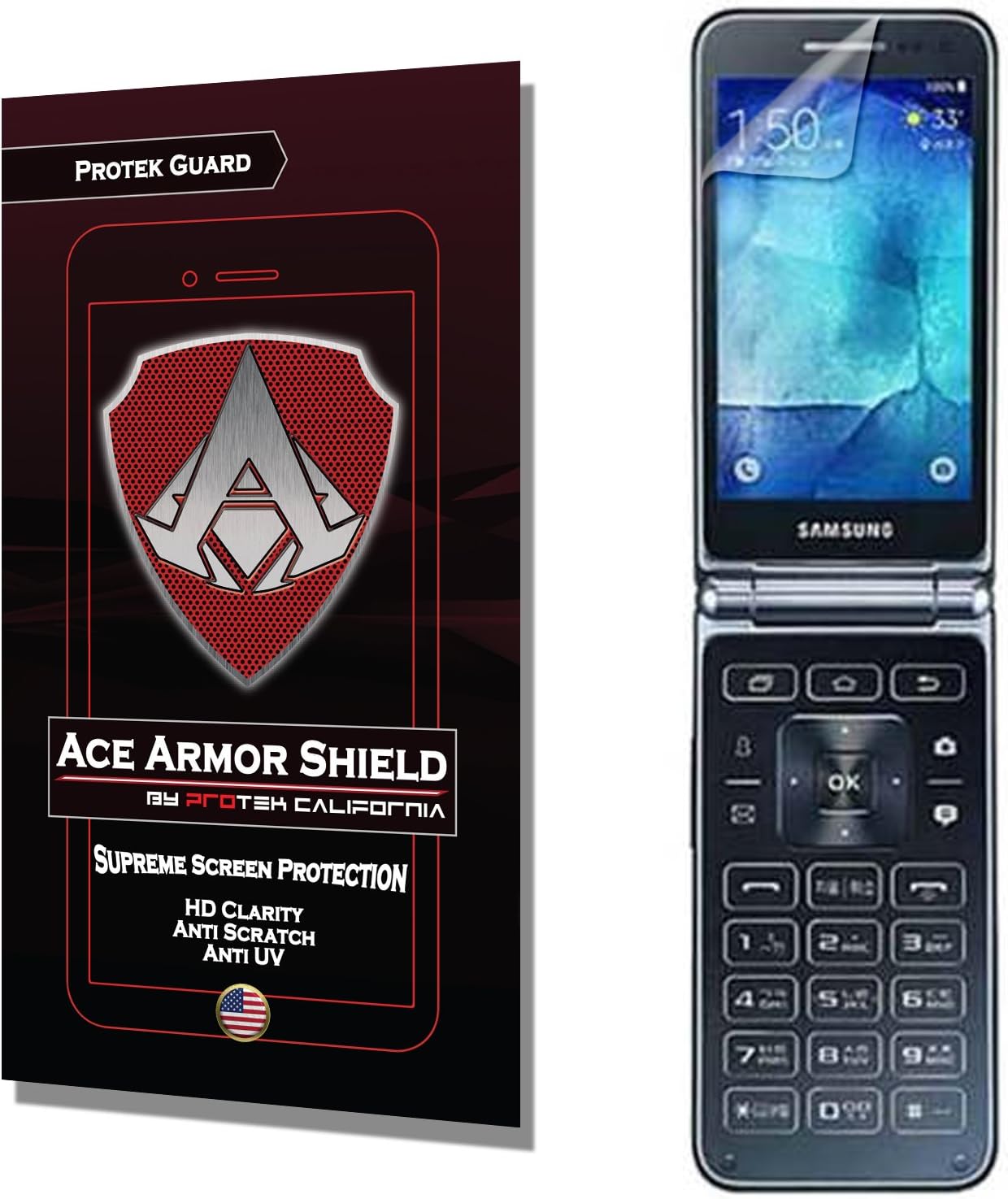 Ace Armor Shield Protek Guard Screen Protector for The Samsung Galaxy Folder 2 with Free Lifetime Replacement Warranty