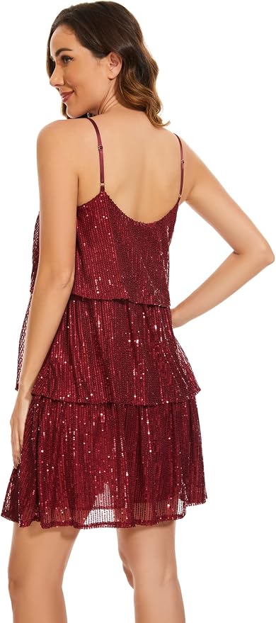 FANSI NOVA Women's Glitter Sequin Party Dress - V Neck, Adjustable Straps, Hunter Green, Medium - View #7