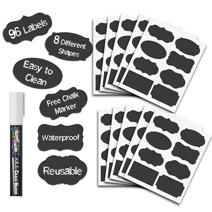 96 Premium Chalkboard Labels with Erasable White Chalk Marker Included