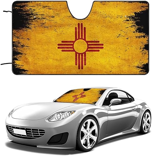 Parasol para parabrisas de automóvil con bandera de Nuevo México envejecido, bloquea los rayos UV, mantiene el vehículo fresco