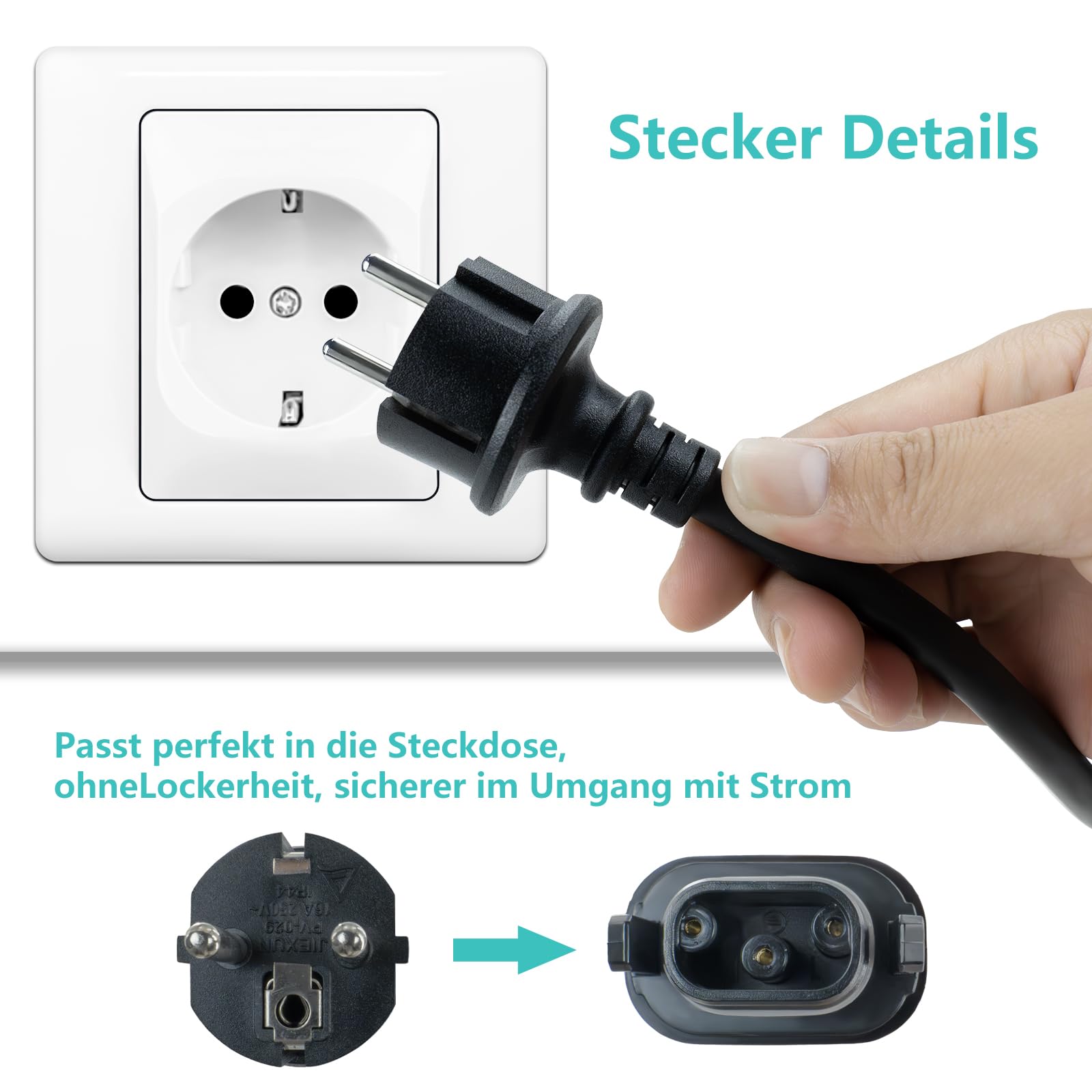 CÂBLE DE CONNEXION Avec Fiche PP-50 Sans Uni-Schuko 3m H03VV-F 3x1 Noir