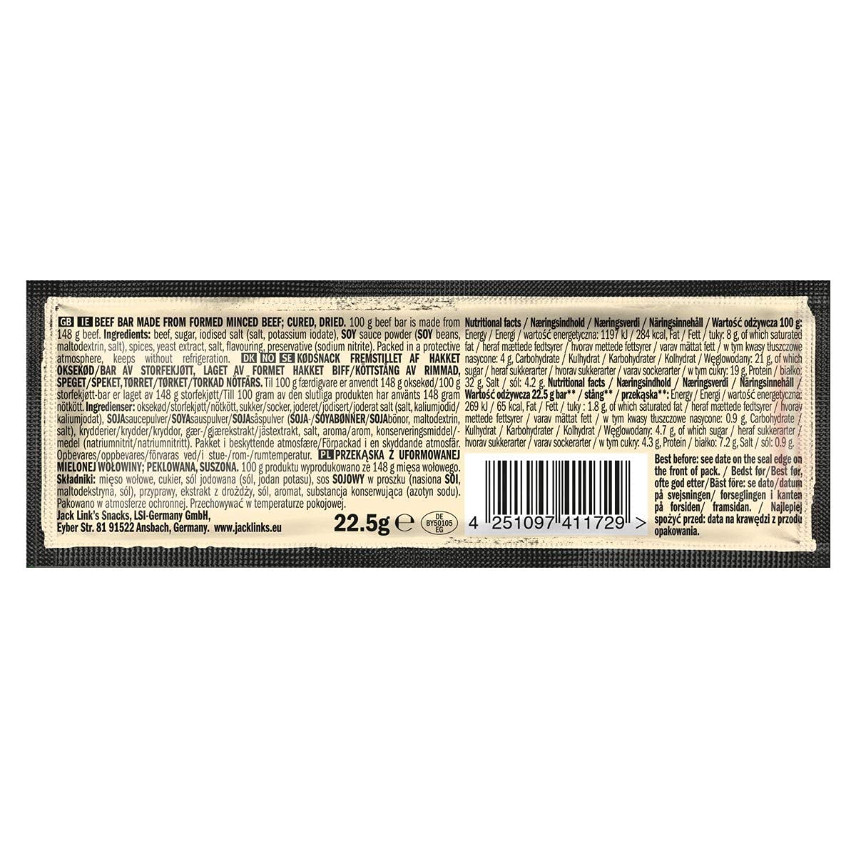 Jack Links Protein Riegel Beef Original 30er Pack 30 x 22,5 g Low Carb Eiweißriegel High Protein Snack