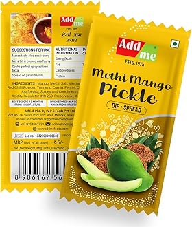 Methi Mango Pickle pouch for travelling, hotel, office, tiffin restaurant (Pack of 48) pouches 576gm in fresh indian aam ka achar