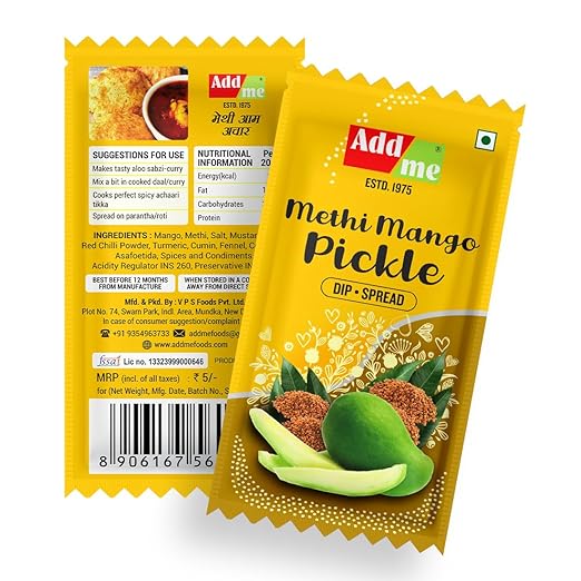 Mango Pickle Pouch for Travelling, Hotel, Office, Tiffin Restaurant (Pack of 48) Pouches 576gm in Fresh Indian aam ka achar