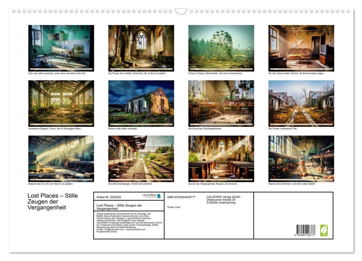 Lost Places - Stille Zeugen der Vergangenheit (Wandkalender 2027 DIN A2 quer), CALVENDO Monatskalender: Die Poesie verlassener Orte.
