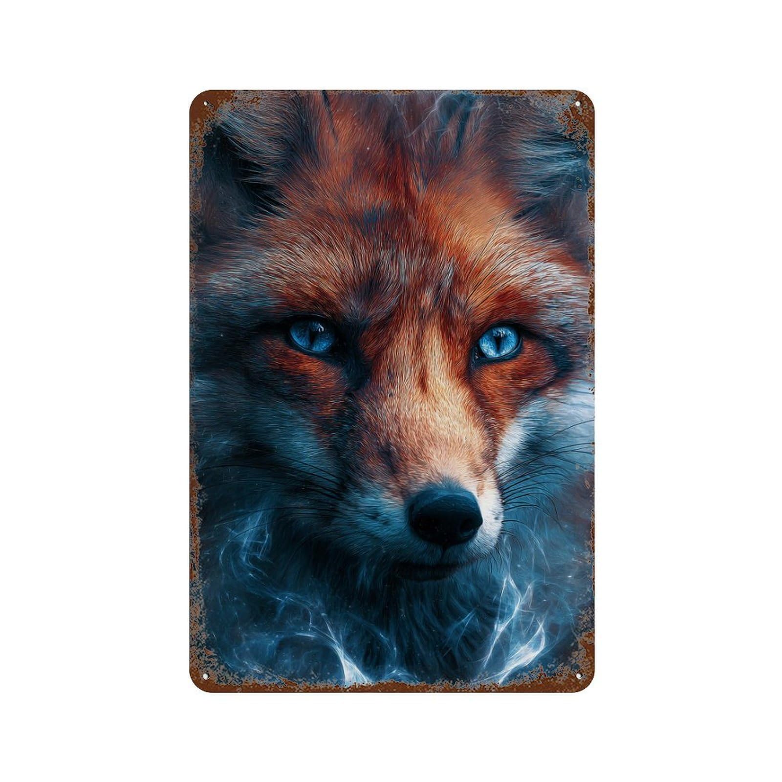 Fox with Blue Eyes Retro Metal Sign 11.8"x7.9", Shabby Chic Decor for Bistro, Counter And Cafe Decor