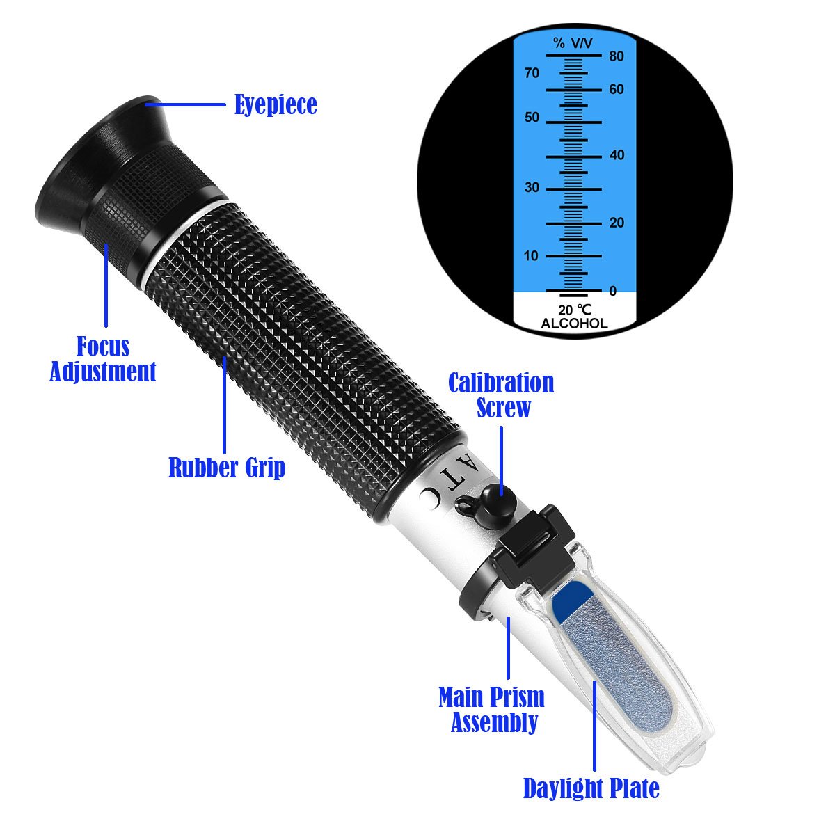 Handheld Alcohol Refractometer,VRESOURCING 080 Alcohol