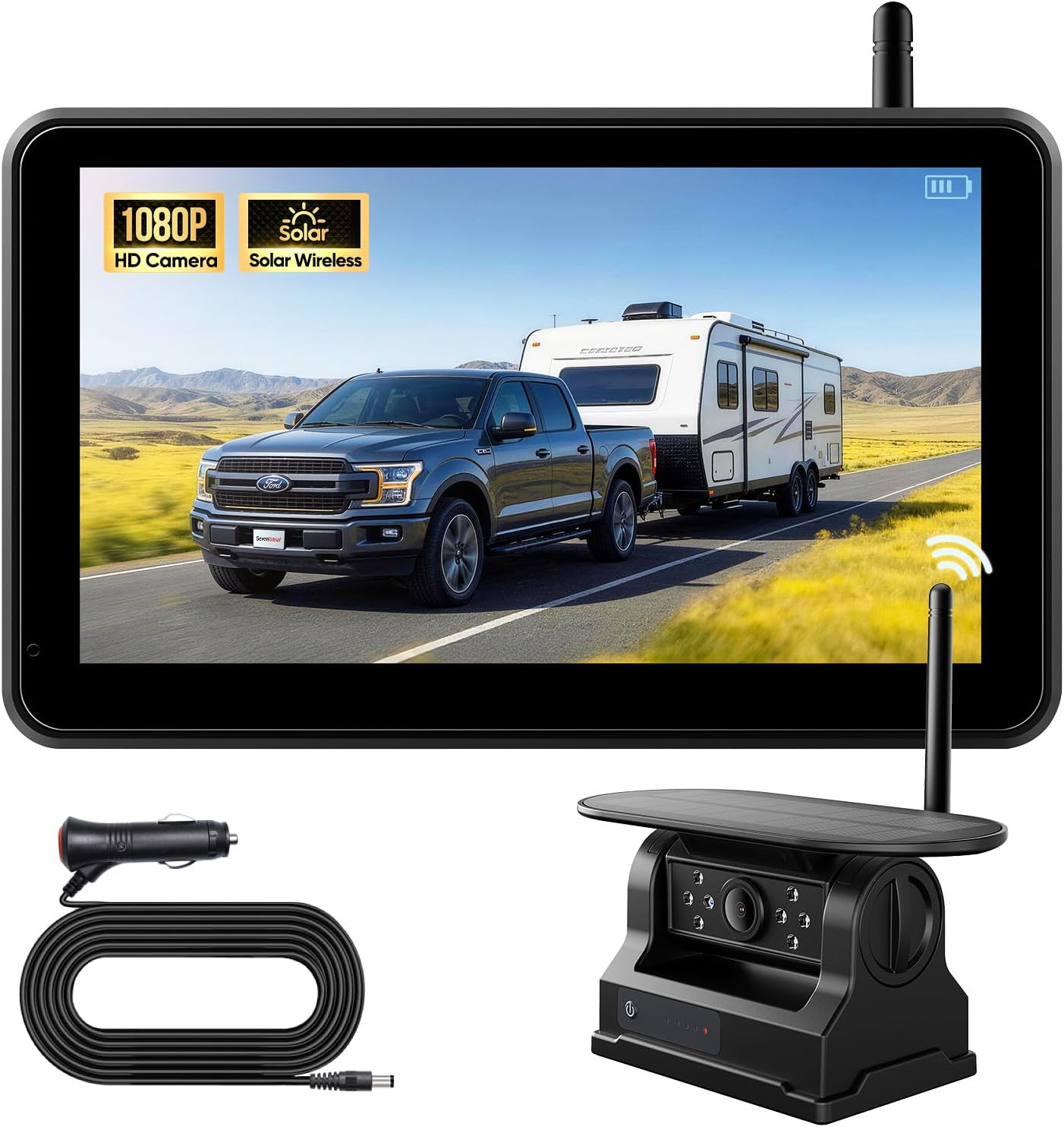 7" Portable 1080P Solar Wireless Backup Camera Car Dash Cam,1 Min No Wiring Easy Install Rechargeable Magnetic Back up Camera for Truck/Trailer/Small RV/Camper (Single Camera)