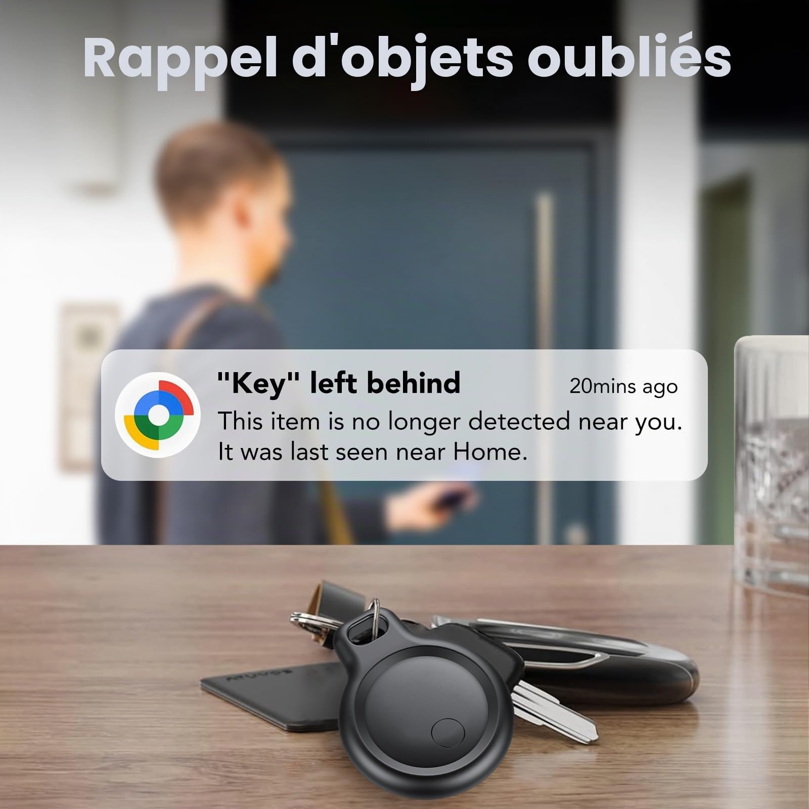 Android Smart Tag, Traceur Lot de 4, Fonctionne avec l’app Google Localiser (Uniquement Android), Équipé d'un Étui de Protection, IP68 Imperméable, pour Les clés/Portefeuilles/Valises, Noir