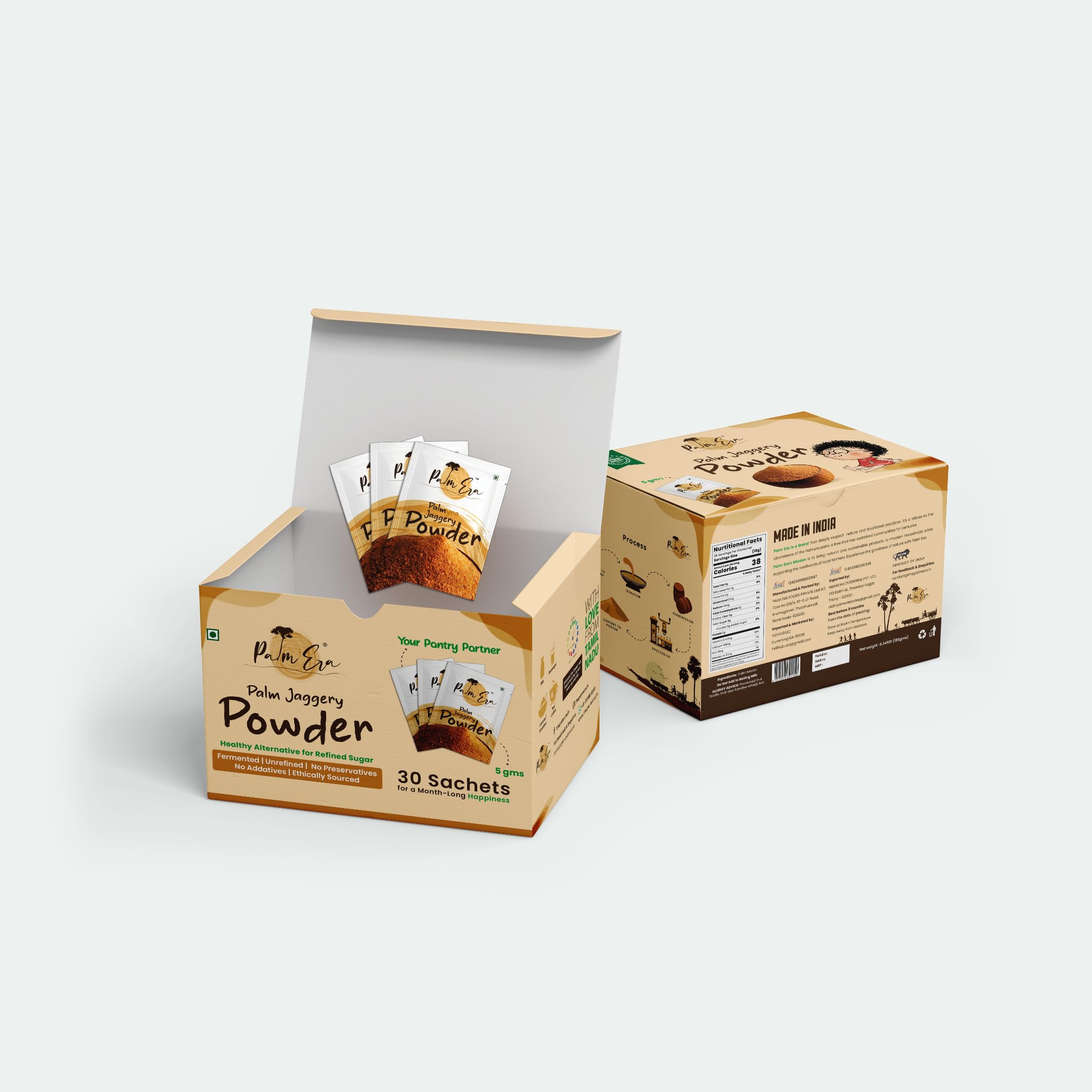 Palm Era Palm Jaggery Powder, 30 Sachets – Natural Sweetener | Convenient Daily Servings | Pure, Unrefined & Additive-Free