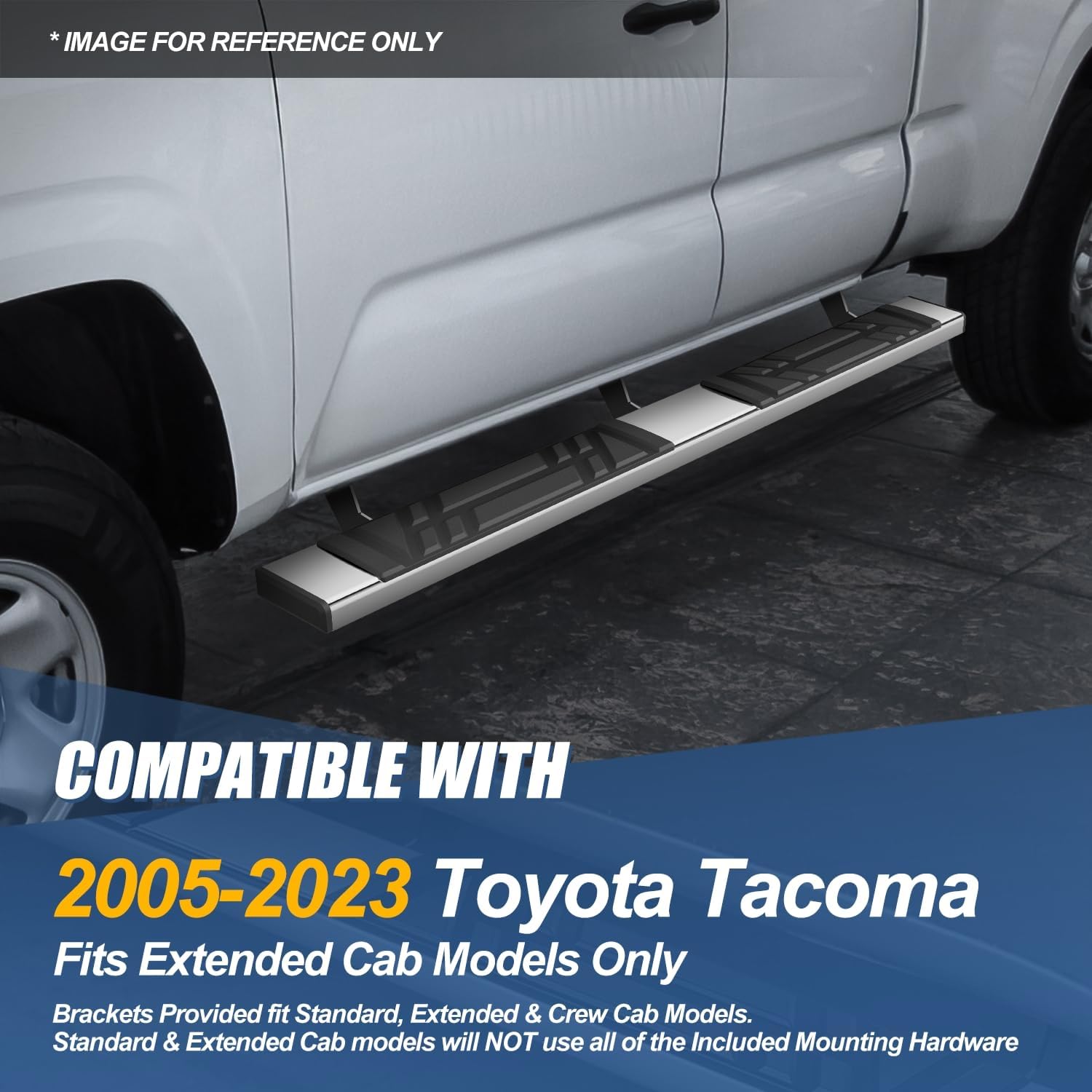 Auto Dynasty Running Boards Compatible with 2005-2023 Toyota Tacoma Extended Cab, Stainless Steel Side Step Rail Nerf Bars, 6.5" Step Bars, Polished